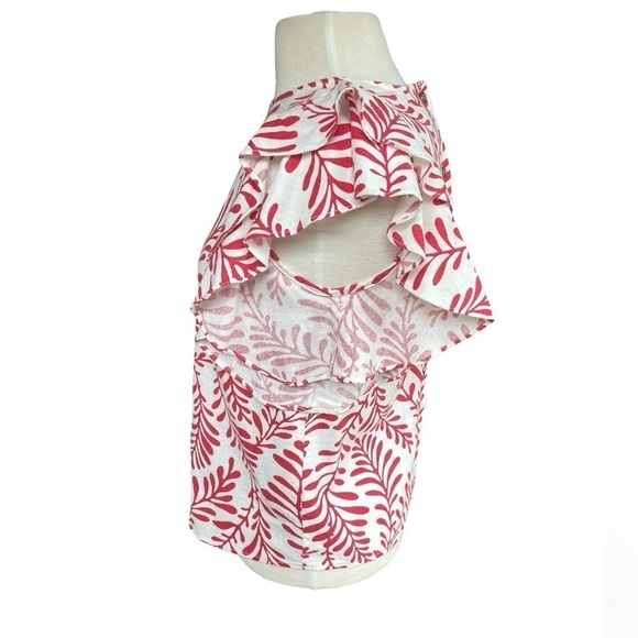 Who What Wear Linen Leaf Botanical Ruffle Sleeve Button Back Top S - Picture 3 of 8